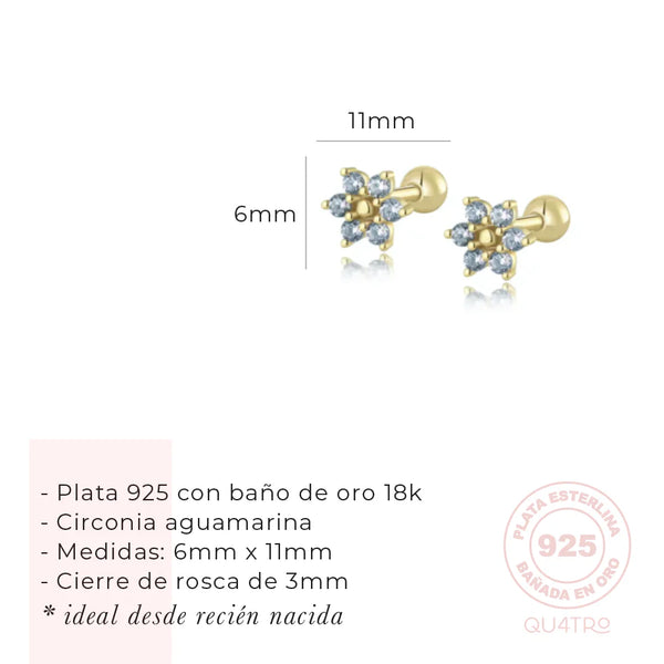 Aretes - Mini Flor Aguamarina