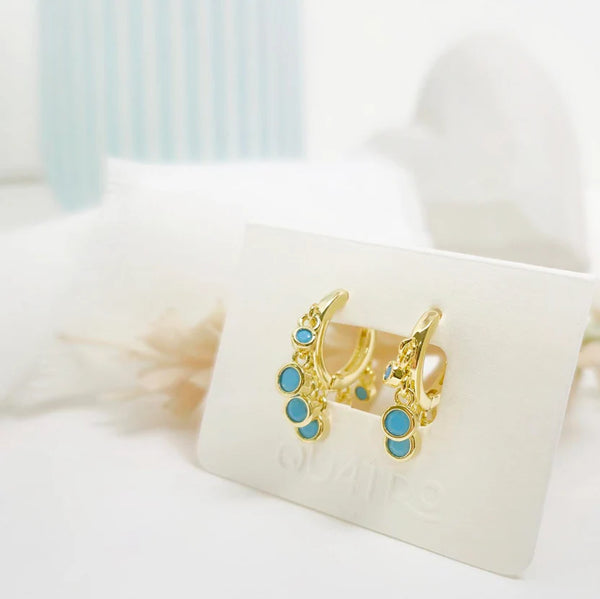 Aretes - Huggies Turquesa Colgantes