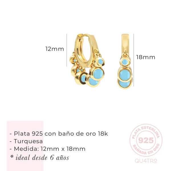 Aretes - Huggies Turquesa Colgantes