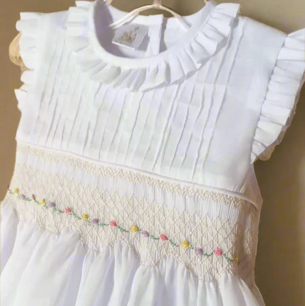 Vestido Smock Flores - Blanco