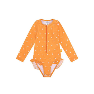 Vestido de Baño Manga Larga - Corazones Naranja