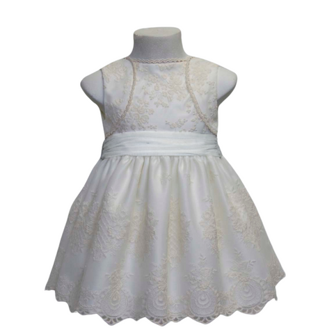 Vestido Encaje Beige Fajón Blanco