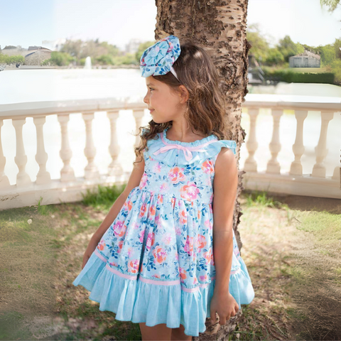 Vestido Corte Alto - Flores Turquesa