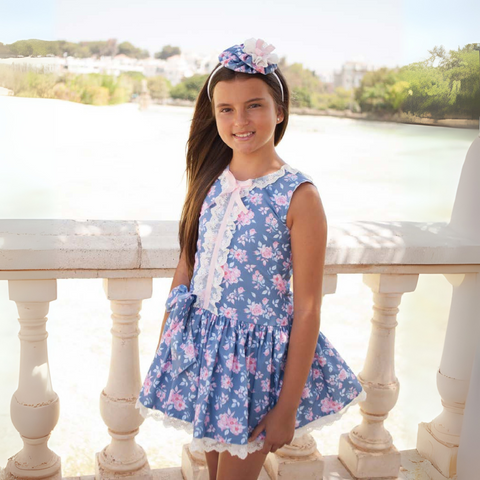 Vestido Corte Bajo - Florecitas Marino