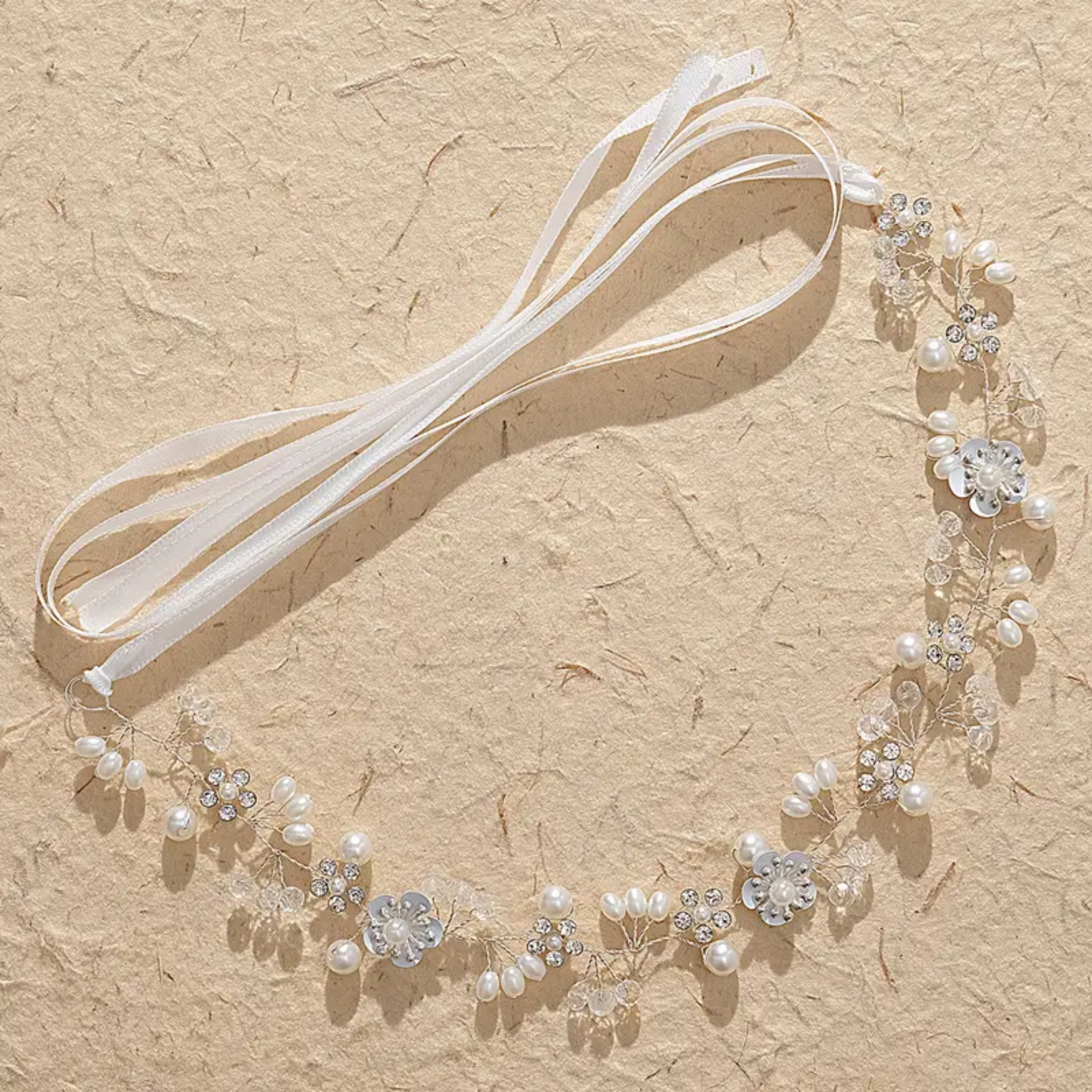 Diadema - Blanca Perlas Flores