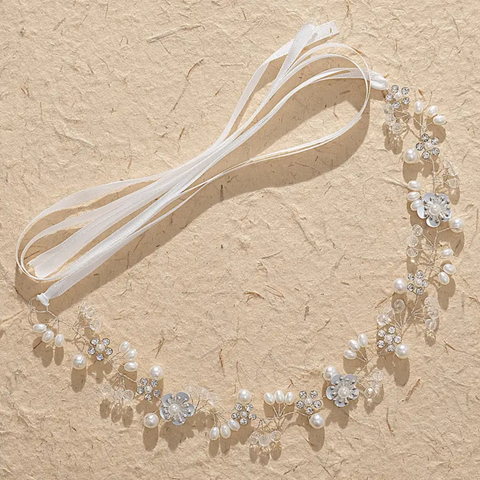Diadema - Blanca Perlas Flores